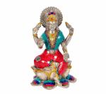Idol Collections Multicolor Brass Silver Maa Lakshmi Laxmi Murti Idol Statue For Mandir Temple, 9.5 Inch