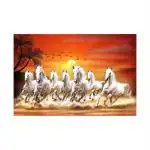 SHASWAT ART White Seven Running Horse at Sunrise Painting Sparkle Coated Self Adhesive Wallpaper Without Frame Digital Reprint 24 inch x 36 inch Painting