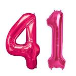Solid 41 Number Numeric Digit Pink Foil Balloon