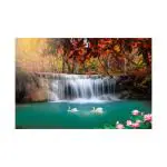 SHASWAT ART Waterfall Lake Natural Scenery Digital Reprint Painting Sparkle Coated Self Adhesive Wallpaper Without Frame (Multicolour, 24 Inch x 36 Inch)