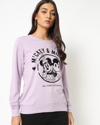 Mickey & Minnie Mouse Graphic Print Slim Fit Sweatshirt