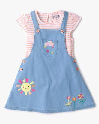 Embroidered Dungaree Dress with T-Shirt