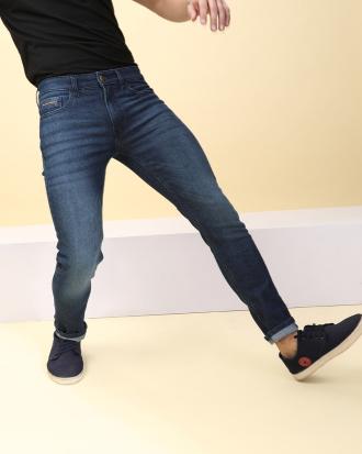 Mid-Wash Low-Rise Slim Fit Jeans