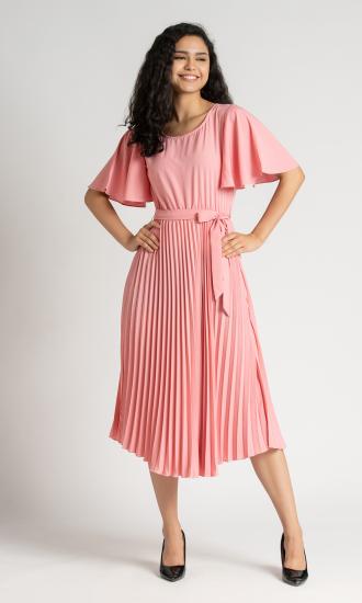 AASK Pink Womens Polyester Pleated Dress