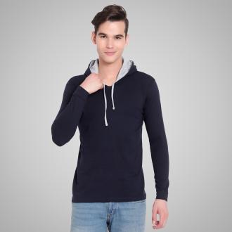 Diaz Solid Men Hooded Neck Black T-Shirt | Plain Hooded Hoodies Pullover Sweatshirts for Men Navy XL