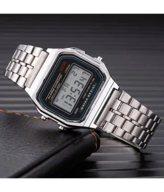 Goldenize Fashion New Fabulous Vintage Digital Square Silver Dial Men's & Women's Waterproof Stainless Steel Watch