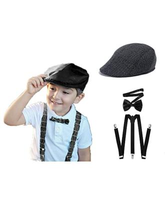 Accery Kids Suspender and Bow Tie Set with Matched Flat Cap