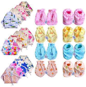 V. B. K Multicolor Cotton Hand Mittens, Booties With Nappy - 0 - 4 Months