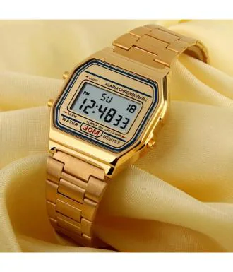 Goldenize Fashion Fabulous Vintage Digital Square Gold Dial Men's & Women's Waterproof Stainless Steel Watch