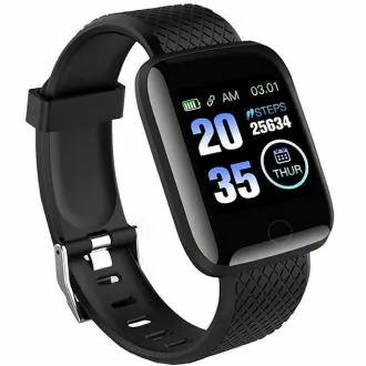 Swadesi Stuff D116 Black Smartwatch for Men, Women and Kids - Fitness Smart Band Activity Tracker |Sleep Monitor | Step Tracking | Heart Rate Sensor