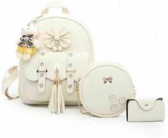 HERCRAFT Women's PU Leather Stylish and Trending Backpack for College Office Travel Purse. Cream