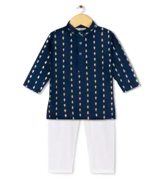 mustmom Bright elegant Kurta and Pyjama set for baby boys Blue