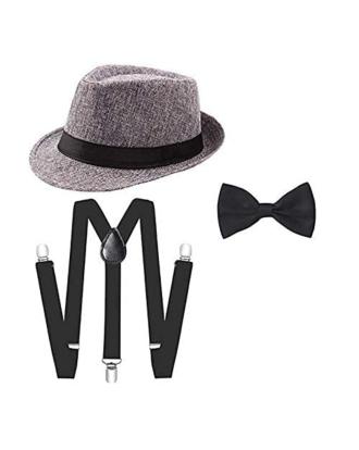 Accery Black Kids Suspender and Bow Tie Set with Hat