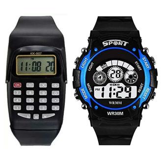 Swadesi Stuff Multi Function Digital Blue Sports Watch And Calculator Combo For Boys And Girls (Calculator - 7 Light Blue)