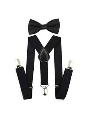 Accery Black Kids Suspender and Bow Tie Set