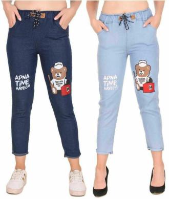 Manzon Girls Denim Printed Pack of 2 Jeans