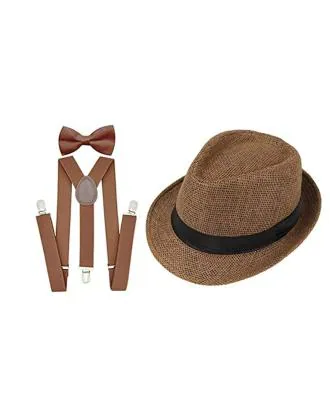 Accery Kids Suspender and Bow Tie Set with Matched Hat