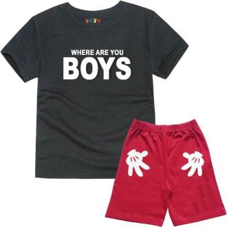 KIDDY STAR Boys Black and Red Cotton Blend T-Shirt and Short Set, 3 - 4 Years