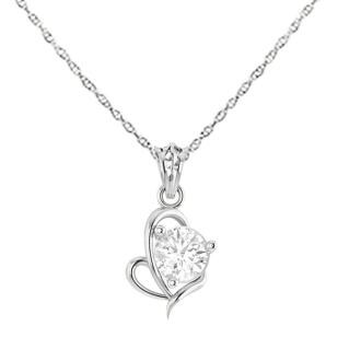 Lilu Jewels Pure 925 Sterling Silver Cubic Zirconia Stone Heart Shape Pendant Necklace with 18 inch Chain for Girls and Women