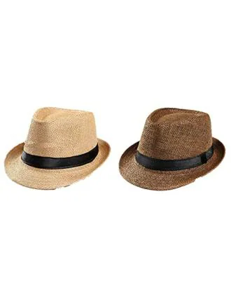 Accery Multicolor Fedora Jute Round Hat - Pack of 2
