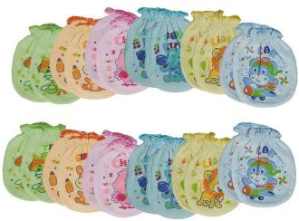 Tiniberry Baby Kids Multicolor Printed Cotton Blend (pack of 12) Mittens, 0 to 6 Months