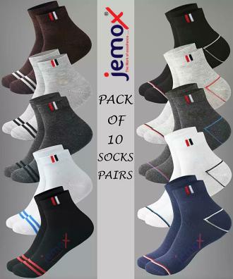 Jemox Men And Women Multicolor Cotton And Polyster Ankle Length Socks - Free (Pack Of 10)