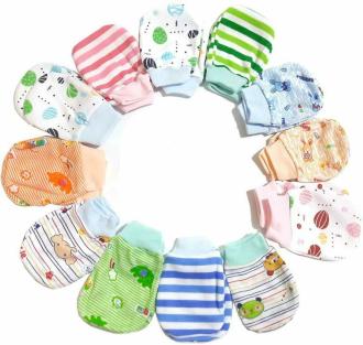 Tiniberry Baby Kids Multicolor Printed 100 Percentage Soft Cotton Blend (pack of 12) Mittens, 0 to 6 Months