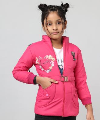 Anixa Girls Pink Printed Single Hooded Jacket