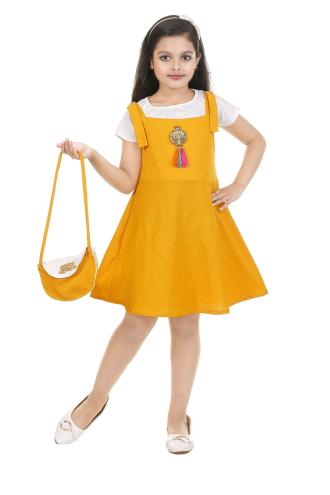 STYLOKIDS Girls Mustard Crepe Self Design Single A-line Dress
