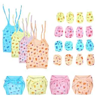 BIGBOUGHT New Born Baby Care Cloth Set Combo (Pack of 16, Jhabla, Nappy, Mittens and Booties, Hosiery Material, Random Print (Multicolor)