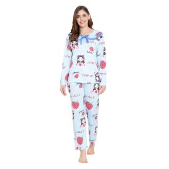 F Fashiol.com Women's Cotton Front Lace Design on Neck Printed Night Suit Pyjama Set | women night suit | women night dress | women night set| women night suit pyjama set | women suit pyjama set