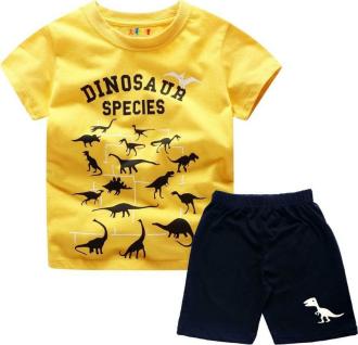 KIDDY STAR Boys Yellow and Black Printed Cotton Blend T-Shirt and Short Set, 5 - 6 Years