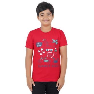 SAN TEE Boys Printed Pure Cotton T Shirt - Red (Pack of 1)(8-9years)