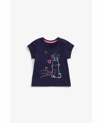 Mothercare Girls Blue Cotton Printed T-shirt