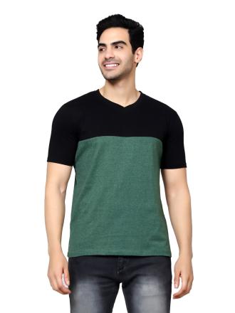DIAZ Men's Regular Fit Cotton V Neck ColorBlock T-Shirt | Men Half Sleeve Pure Cotton V Neck T-Shirt Color Olive