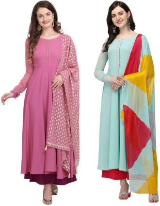 The Fab Factory Women Light Blue Solid Crepe Georgette Pack of 2 Kurta Set