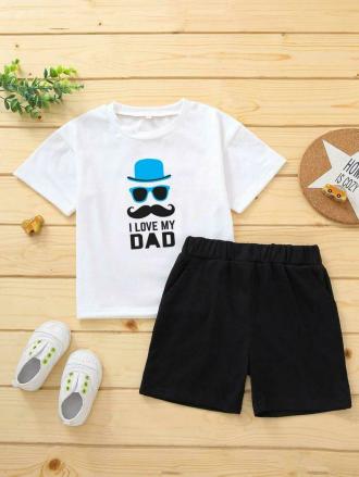 KIDDY STAR Boys White and Black Cotton Blend T-Shirt and Short Set, 3 - 4 Years