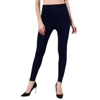 Popwings Women Navy Blue Solid Mid Rise Body Fitted Jeggings