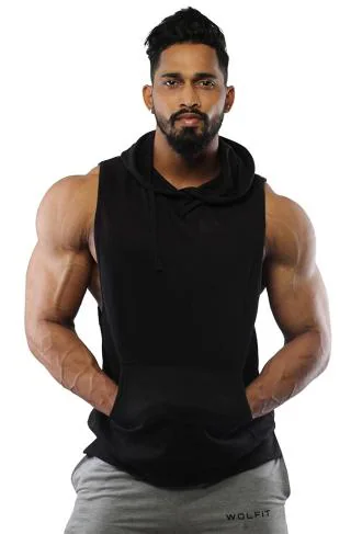 Mens Sleeveless Hoodie Fitness Vest Bodybuilding Stringers Workout Tank Tops Size XXL Color Black
