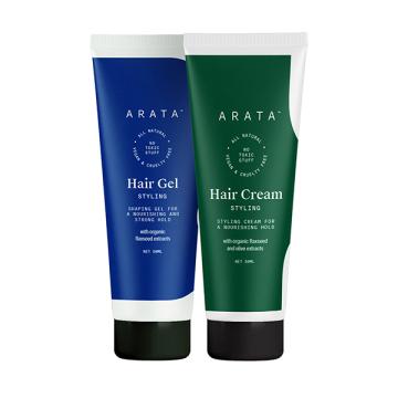 Arata Natural Hair Styling Combo with Hair Gel(50 Ml) & Hair Cream(50 Ml) Nourishing ,Styling & Strong Hold 100 ml
