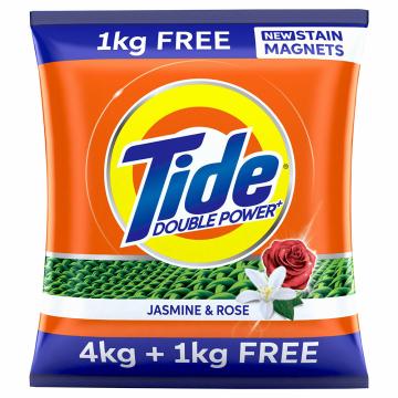 Tide Plus Double Power Jasmine & Rose Detergent Powder 4 kg (Get 1 kg Free)
