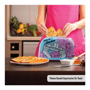 Reconnect Disney Princess 2-Slice Pop-up Toaster with Theme Impression, Multifunction Heat Button, 7 Crisp-Control Settings, Wider Pockets for Thick Bread Slices, Wipe-Easy Crumb Tray, 2 Years Warranty