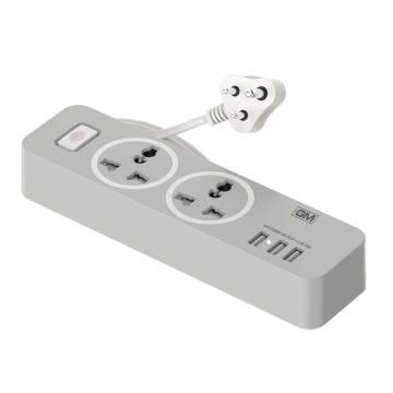 GM 3262 Cuba 3+1 Power Strip with Master Switch, Indicator, Safety Shutter, 2 International Sockets and 3 USB Port 2.4 A