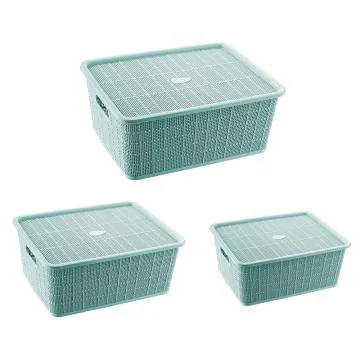 Happy Living Keeper Green Plastic Basket with Lid (Set of 3)