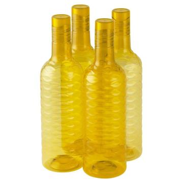 Home One Wave Yellow Plastic Water Bottle 1 L (Set of 4)