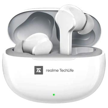 Realme Techlife T100 TWS Earbuds with 28 Hours Playback, IPX5 Water Resistance, Al Noise Cancellation for Calls, Smart Touch Controls with 1 year warranty, Pop White