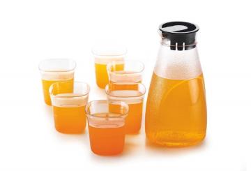 Leadder Kitchenware Premium Transparent Plastic Lemon Jug 1000 ml with Glass (7 pcs)