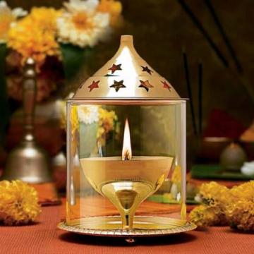 Fashion Bizz Golden Brass Akhand Jyot Magical Lantern Diya 5 inch