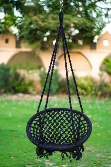Patiofy Cotton Black Round Swing Chair with Hanging Kit, Swing for Home, Jhula