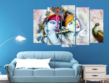 KYARA ARTS Multiple Frames Beautiful Radha Krishna Wall Painting for Living Room Home decor, Bedroom, Office, Hotels, Drawing Room Wooden Framed Digital Painting (50inch x 30inch)04